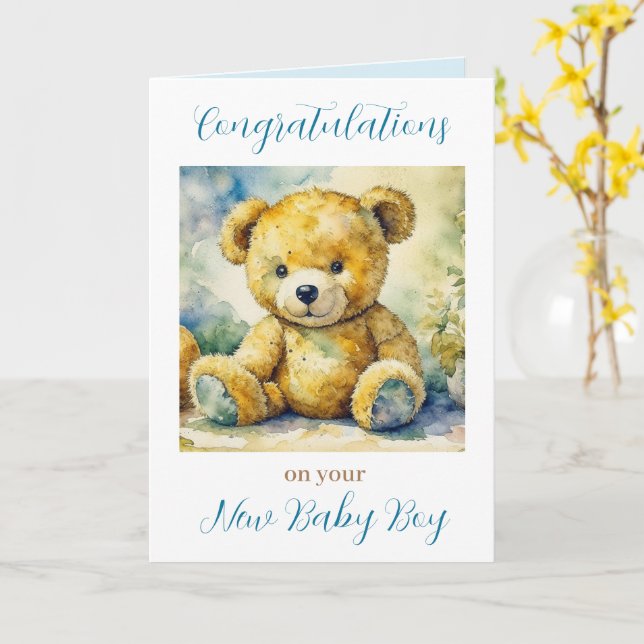 Congratulations on your New Baby Boy Card (Yellow Flower)