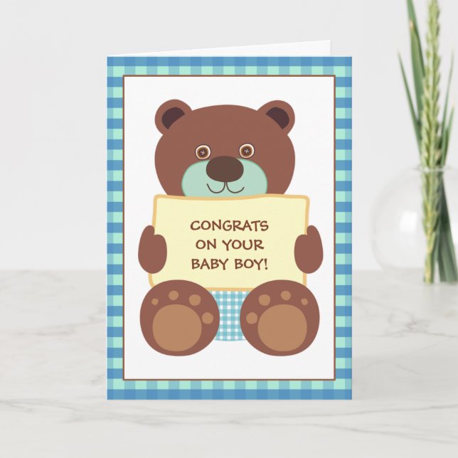 Congratulations on Your New Baby Brown Teddy Bear Card (Front)