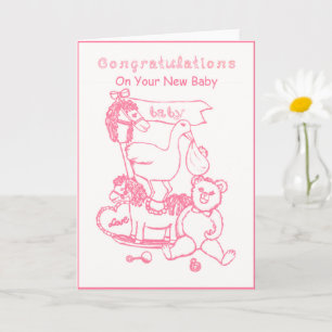 Congratulations On Your New Baby Pink Nursery Toys Card