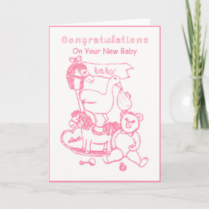 Congratulations On Your New Baby Pink Nursery Toys Card