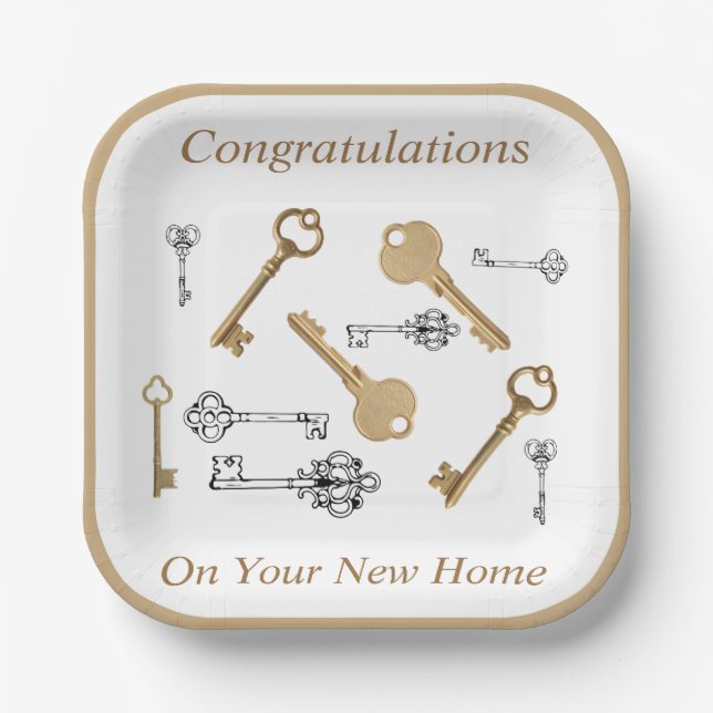 Congratulations on Your New Home KEYS Paper Plate (Front)