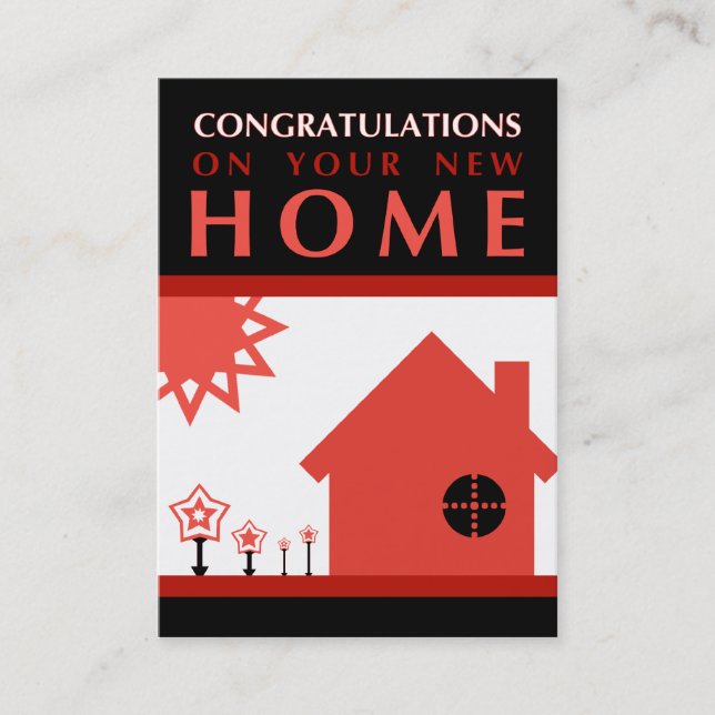 congratulations on your new home (red shapes) referral card (Front)