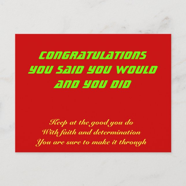 Congratulations on your success postcard (Front)