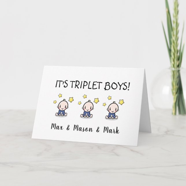 Congratulations On Your Triplet Boys, Custom  Card (Front)