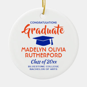 Congratulations Orange and Blue Graduation Photo Ceramic Ornament