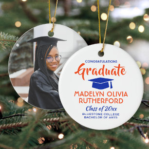 Congratulations Orange and Blue Graduation Photo Ceramic Ornament