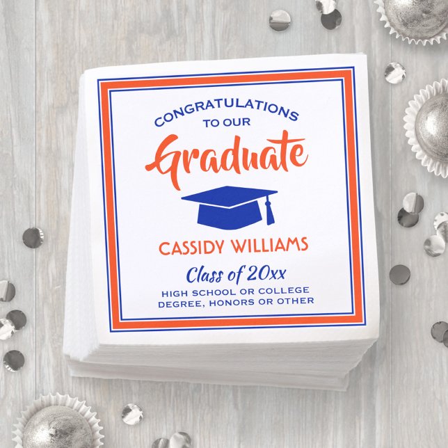 Congratulations Orange and Blue Modern Graduation Napkin (Creator Uploaded)