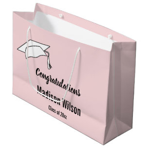 Congratulations Pale Pink and Black Graduation Large Gift Bag