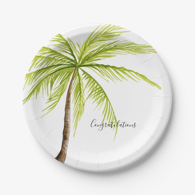 Congratulations Palm Tree Custom Island Beach Paper Plate (Front)