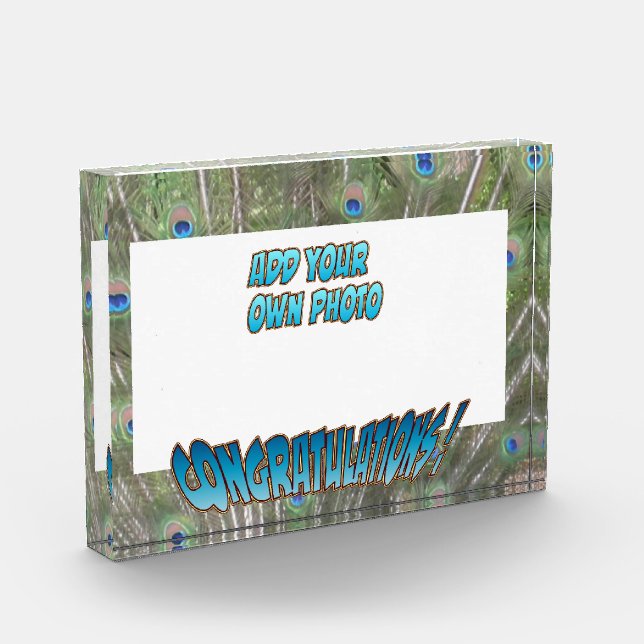 Congratulations Peacock F. Blue Cust. Photo Block (Left)
