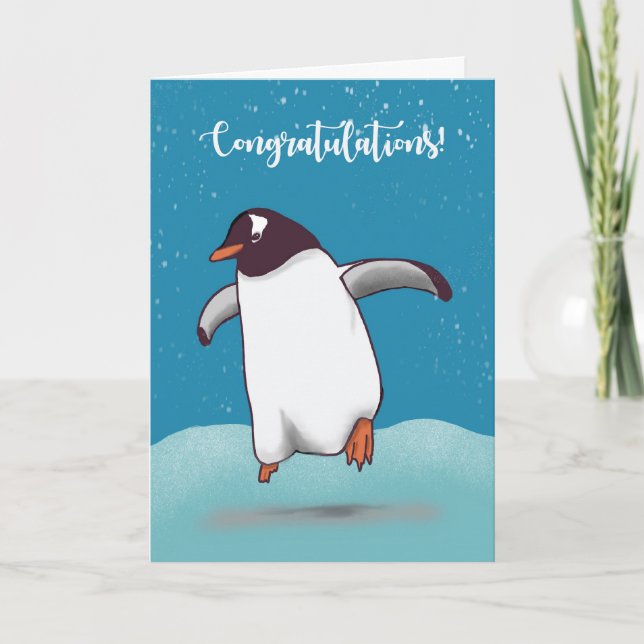 Congratulations Penguin Jumping For Joy Card (Front)