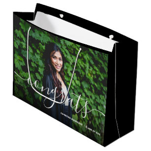 Congratulations Photo Black Graduation Day Large Gift Bag
