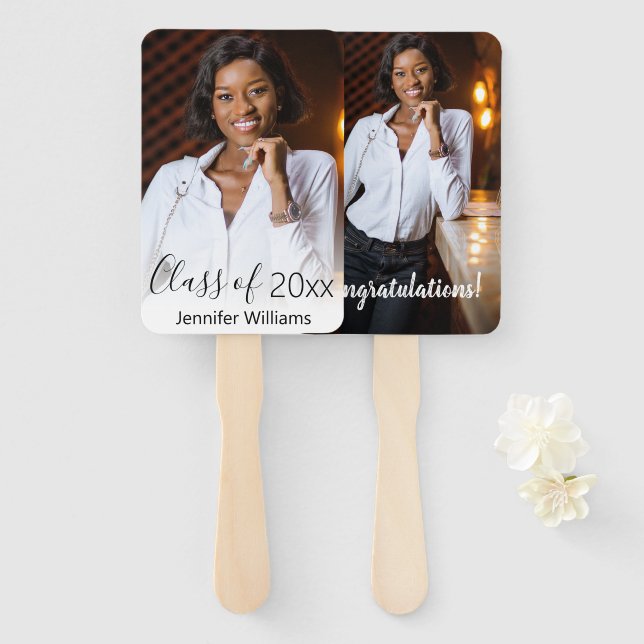 congratulations photo graduation elegant chic hand fan (Front and Back)