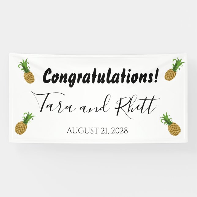 Congratulations Pineapple Wedding Reception Banner (Horizontal)