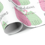 Congratulations Pink and Green Wedding Cats Wrapping Paper<br><div class="desc">Pink and green cat illustrations with heart tails for weddings or anniversaries.
Congratulations text is a soft grey calligraphy font.</div>
