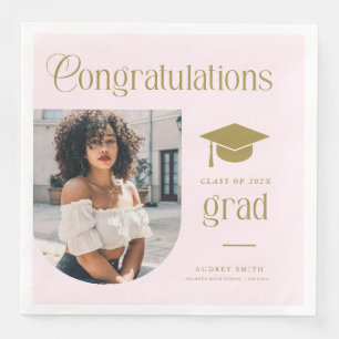 Congratulations Pink Gold Grad Photo Arch Napkin