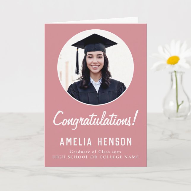 Congratulations Pink Graduate 2 Photo Graduation Card (Small Plant)