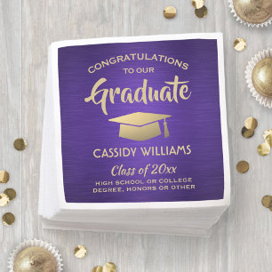 Congratulations Purple and Gold Modern Graduation Napkin