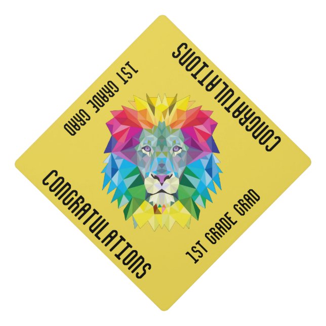 Congratulations Rainbow Lion Head Custom Text Graduation Cap Topper (Front)