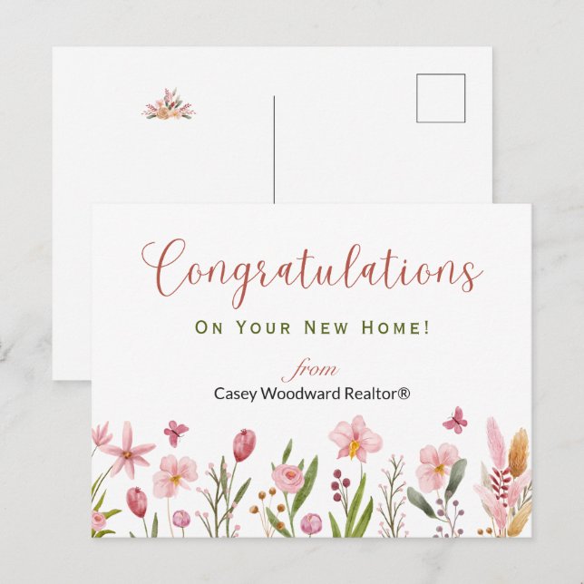 Congratulations Realtor Personalized Pink Flowers Postcard (Front/Back)