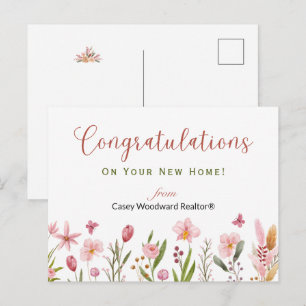 Congratulations Realtor Personalized Pink Flowers Postcard