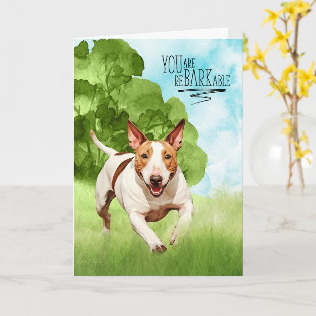 Congratulations reBARKable Bull Terrier Dog Card (Yellow Flower)