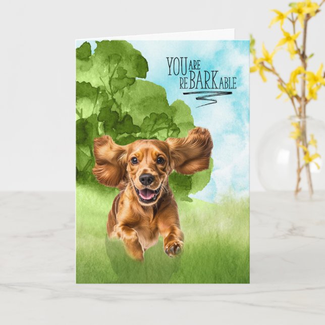 Congratulations reBARKable Cocker Spaniel Dog Card (Yellow Flower)