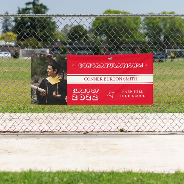 Congratulations Red and White Monogram Banner (Insitu)