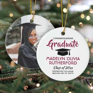 Congratulations Red Black & White Graduation Photo Ceramic Ornament