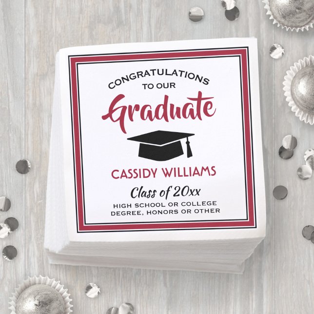 Congratulations Red Black White Modern Graduation Napkin (Creator Uploaded)