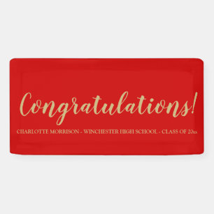 Congratulations red gold custom script graduation banner