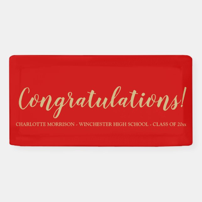 Congratulations red gold custom script graduation banner (Horizontal)