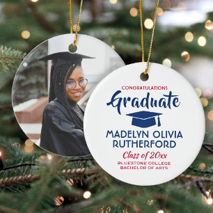 Congratulations Red White & Blue Graduation Photo Ceramic Ornament