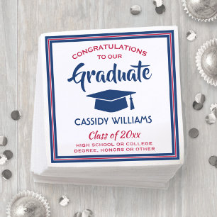 Congratulations Red White & Blue Modern Graduation Napkin