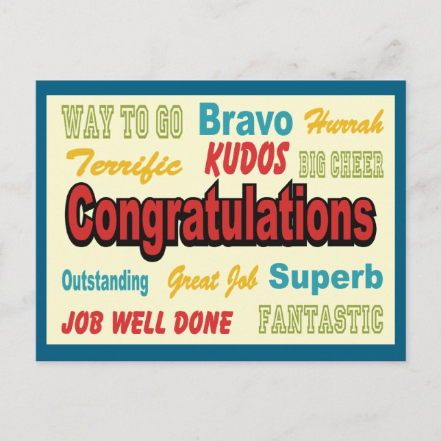 Congratulations Retro Colours Postcard (Front)