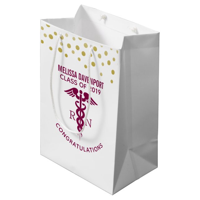 Congratulations RN Nurse Graduate Red Caduceus Medium Gift Bag (Front Angled)