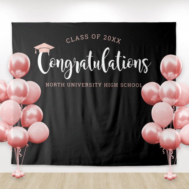 Congratulations Rose Gold Black Backdrop Tapestry (Creator Uploaded)