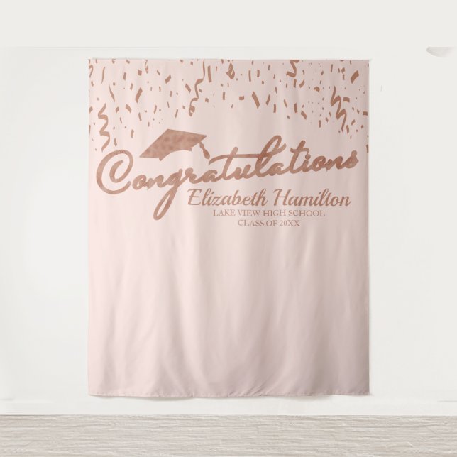 Congratulations Rose Gold Pink Graduation Backdrop Tapestry (Front)