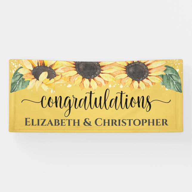 Congratulations Rustic Floral Sunflower Wedding Ba Banner (Horizontal)