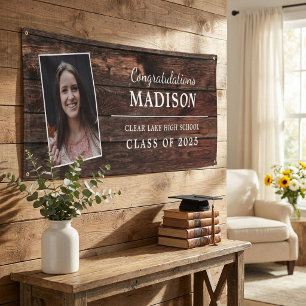 Congratulations Rustic Wood Graduation Photo Banner