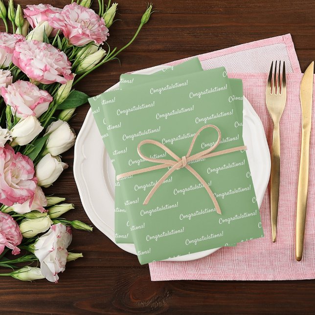 Congratulations sage green white wrapping paper sheet (Creator Uploaded)