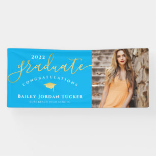 Congratulations Script Blue Gold Photo Graduation Banner