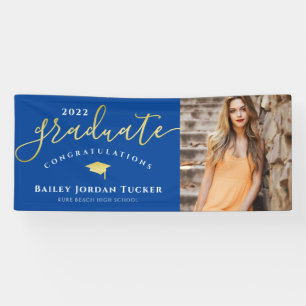 Congratulations Script Blue Gold Photo Graduation  Banner