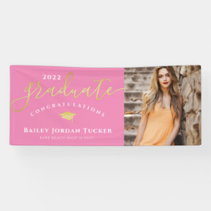 Congratulations Script Pink Gold Photo Graduation Banner