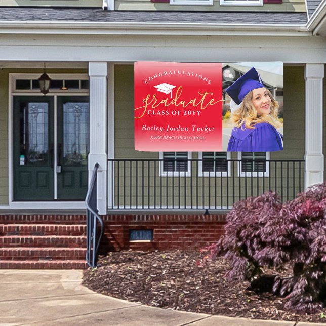 Congratulations Script Red Gold Photo Graduation Banner (Creator Uploaded)