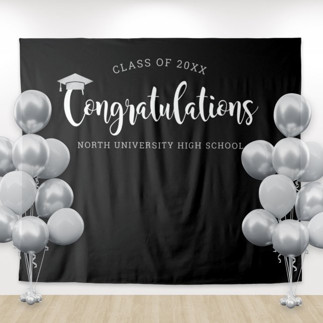 Congratulations Silver Black Graduation Party Tapestry (Creator Uploaded)