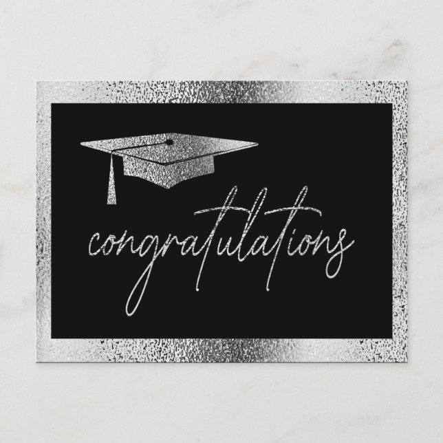 Congratulations Silver Grad Cap Graduation Postcard (Front)