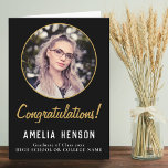 Congratulations Simple Graduate Photo Graduation  Card<br><div class="desc">Congratulations Simple Graduate Photo Graduation Card. Elegant and simple design with golden script on a black background and custom photo. Add your photo and message for the graduate inside the card.</div>