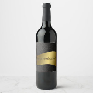 Congratulations! Sleek Gold Band on Black Leather Wine Label