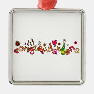 Congratulations Special Occasion Doodle Text Metal Ornament